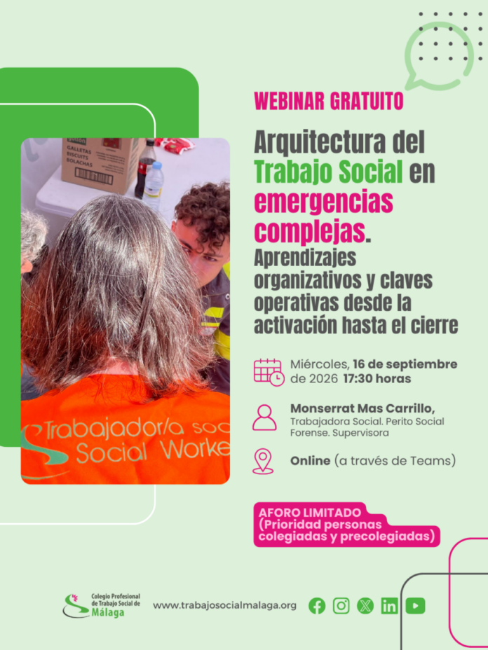 El Colegio de Trabajo Social de Málaga organiza un seminario sobre emergencias complejas