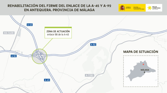 El enlace de la A-45 y la A-92 en Antequera afronta una rehabilitación del firme por 604.907 euros