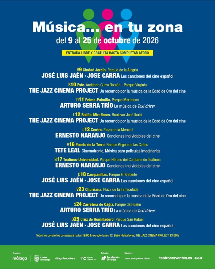 Málaga programa doce conciertos gratuitos de música de cine en sus once distritos en octubre